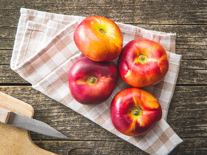 Nectarines on Checkered Napkin