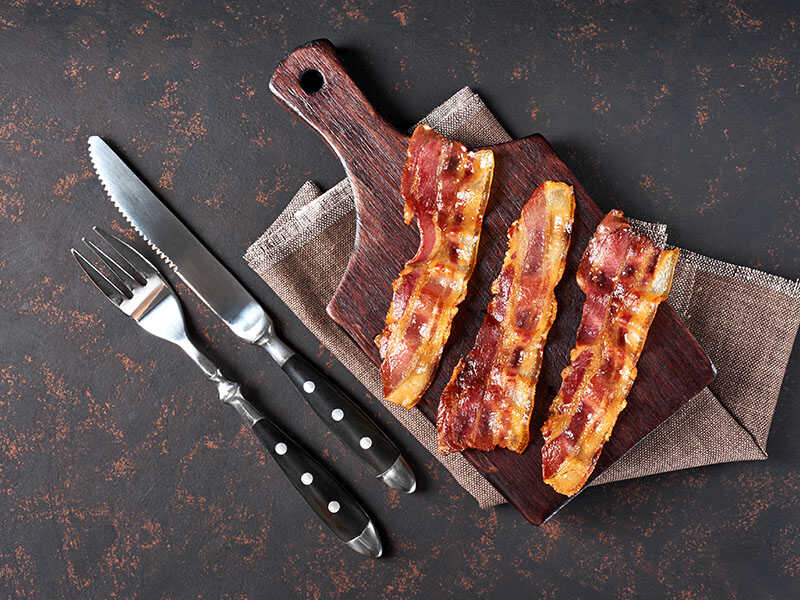 Fried Bacon On Wooden