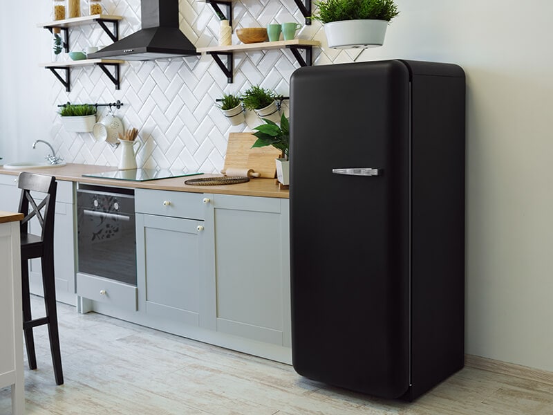 Black Fridge In Kitchen