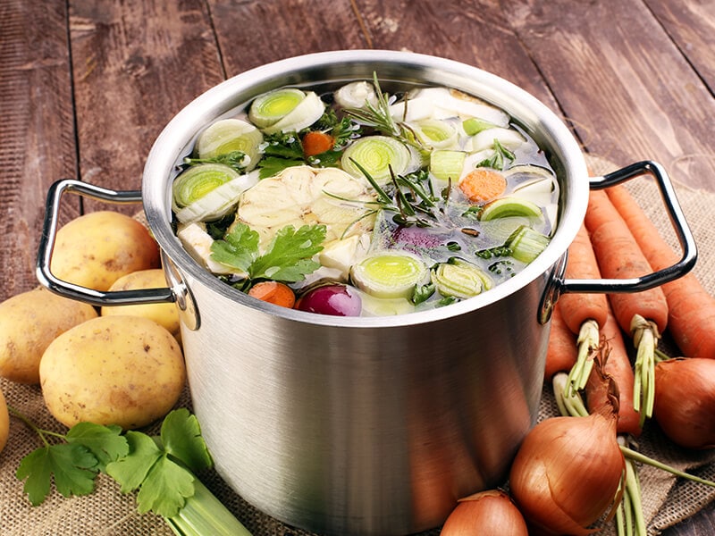 Broth With Carrots In Pot