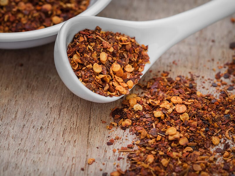 Chili Flakes On Spoon