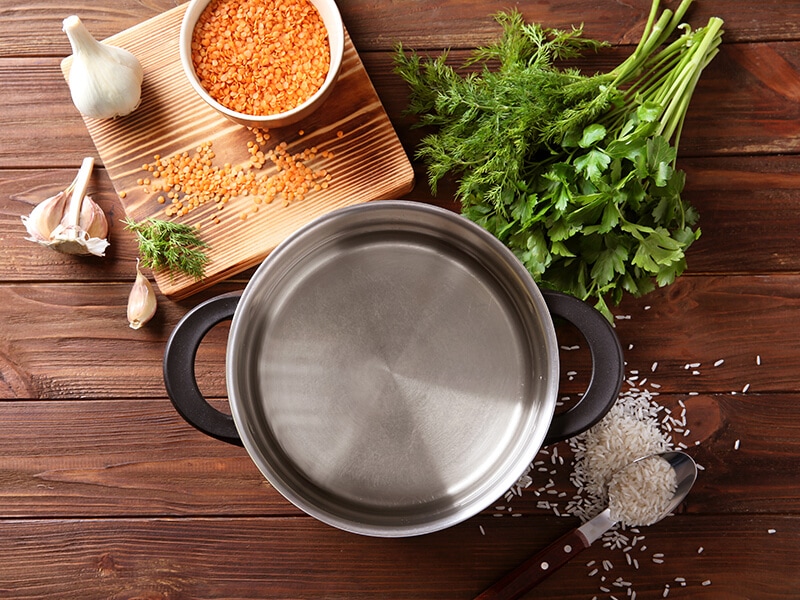 Stainless Saucepan Parsley Lentil