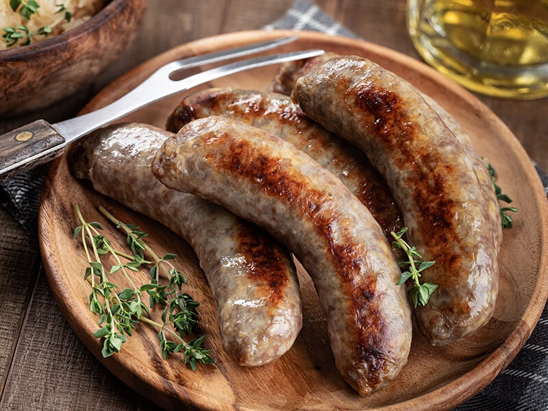 Fried Bratwurst Garnished Thyme