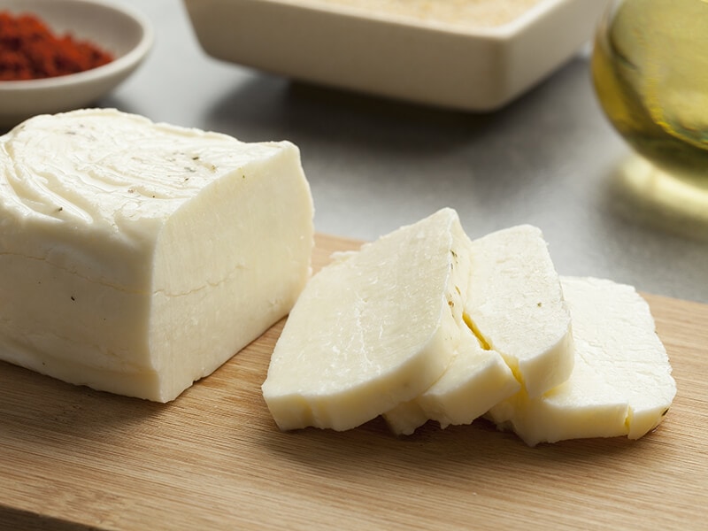 Sliced Halloumi On Cutting